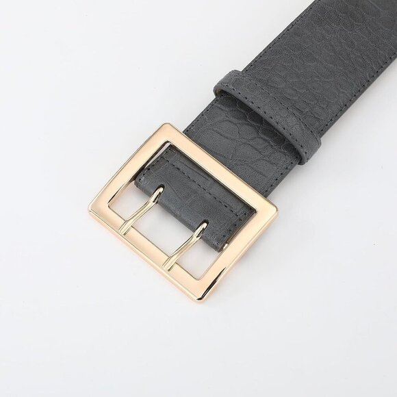 Women Leather Wide Fashion Thick Dress Belt With Gold Buckle Belt Grey Gold main image 6